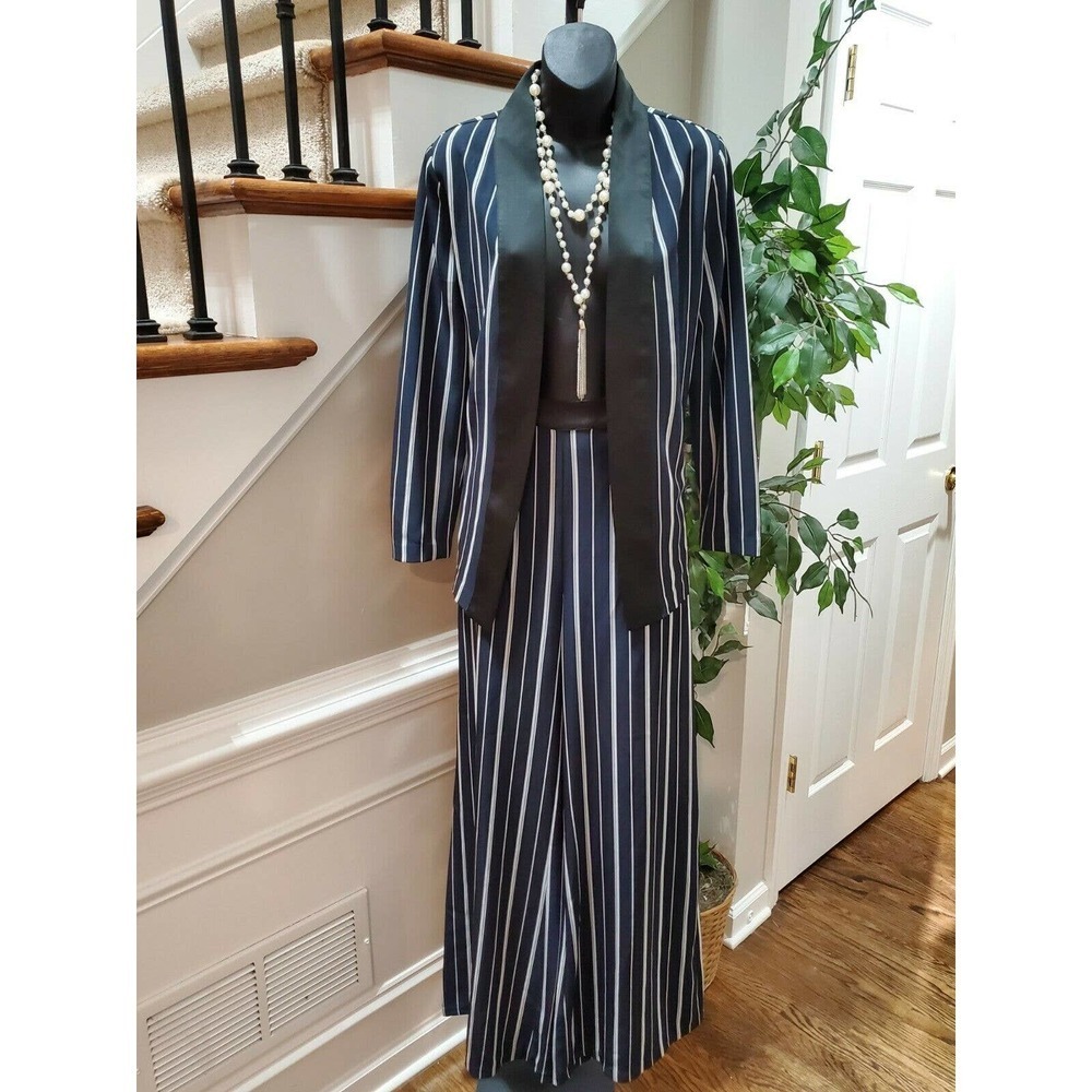 Akira Women's Blue Polyester Striped Long Sleeve Two Piece Jumpsuits Size Small